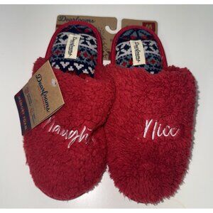 Dearfoams Slippers Womens M 7 8 Red Naughty Nice Memory Foam Cozy Comfort New